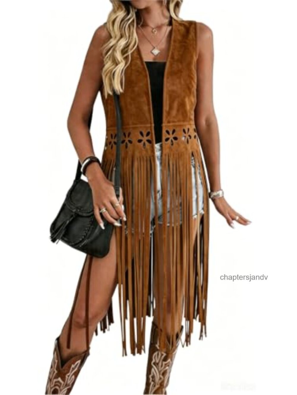 Faux Suede Fringe Vest Long Open Front Sleeveless Boho Cowgirl Festival Layer